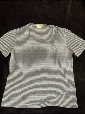 Lacoste Blue and White Striped Crewneck Tee